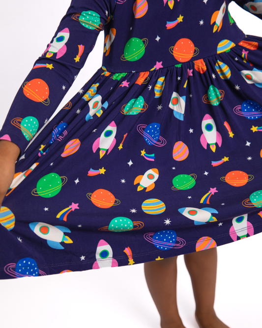 Bamboo Long Sleeve Skater Dress in Cosmic Blast