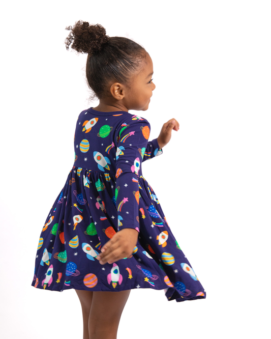 Bamboo Long Sleeve Skater Dress in Cosmic Blast