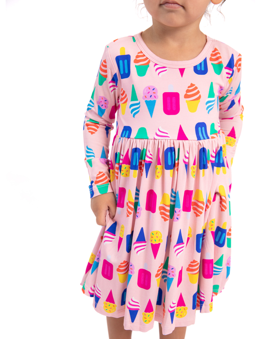 Bamboo Long Sleeve Skater Dress in Sweet Treat