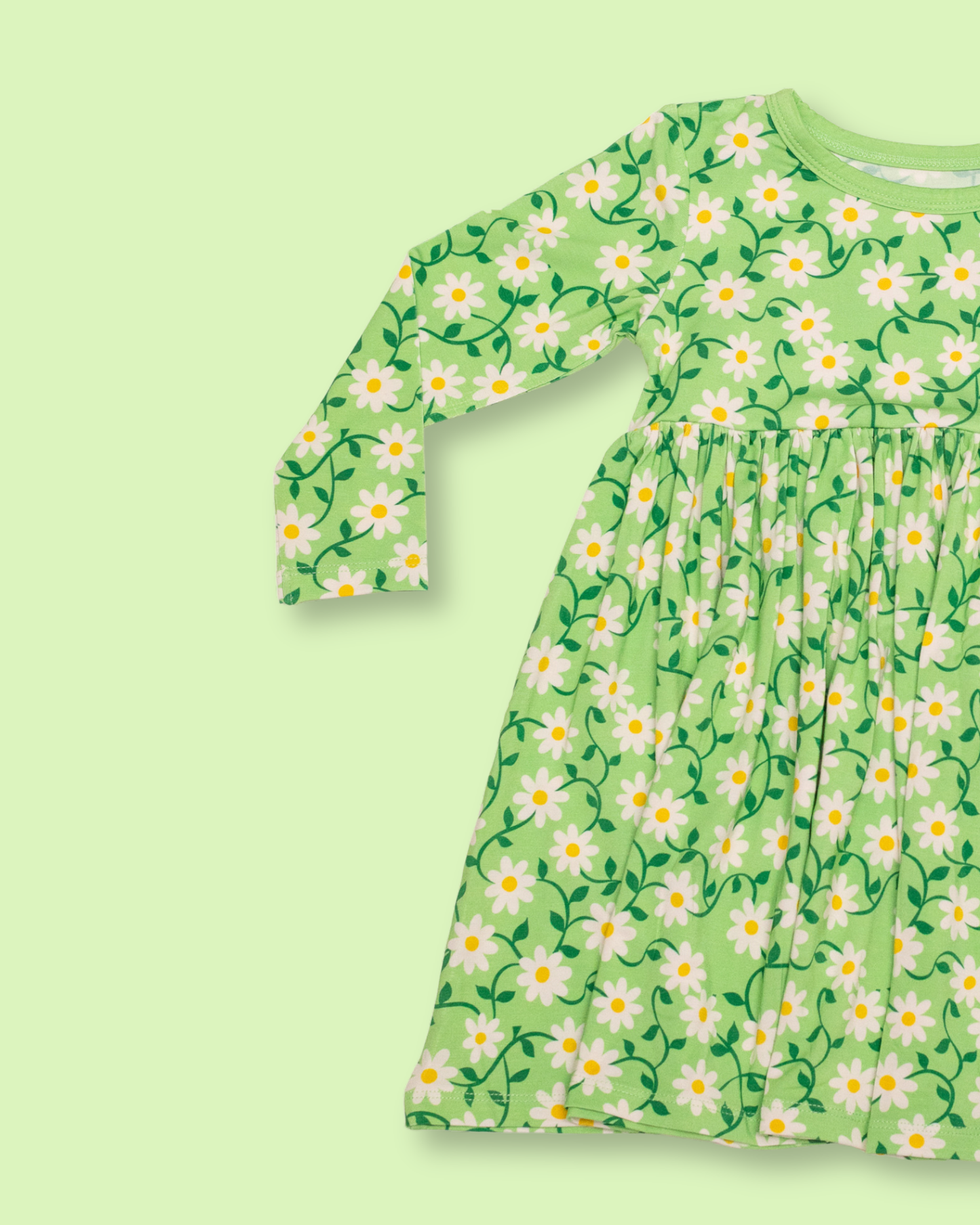 Bamboo Long Sleeve Skater Dress in Green Daisy
