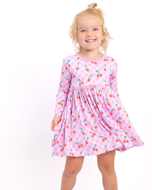Bamboo Long Sleeve Skater Dress in Cherry Lavender
