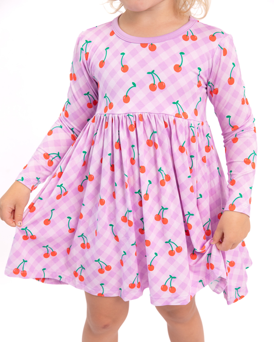 Bamboo Long Sleeve Skater Dress in Cherry Lavender