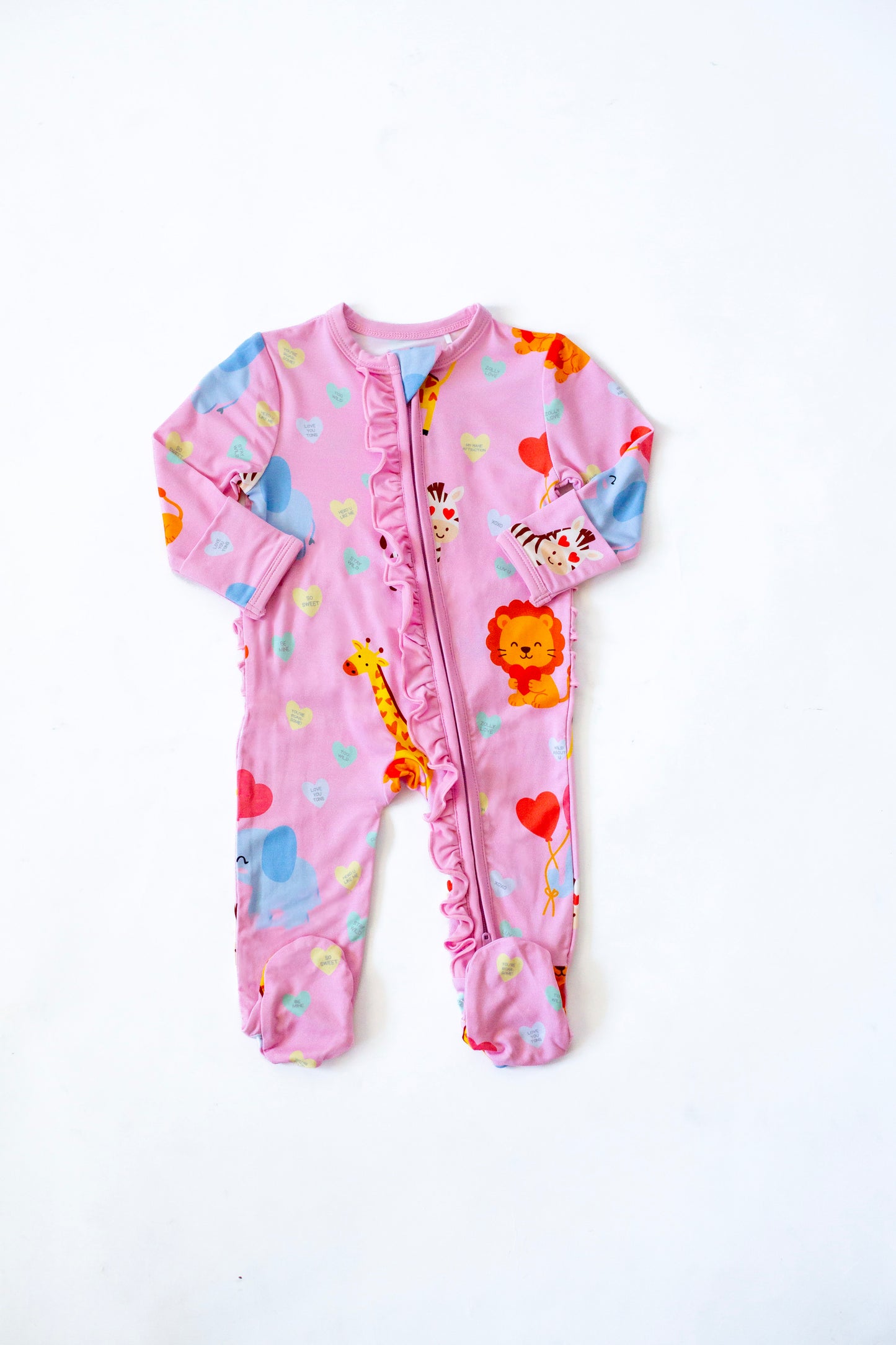 Safari Love Pink Ruffle Footie Pajamas