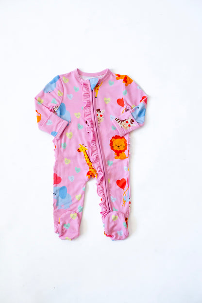 Safari Love Pink Ruffle Footie Pajamas