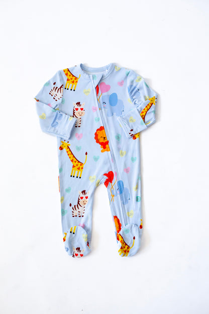 Safari Love Blue Footie Pajamas