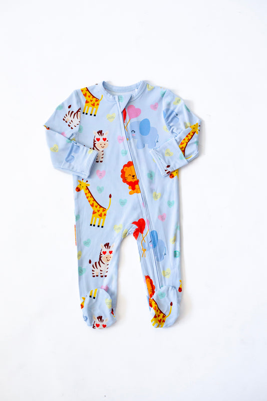Safari Love Blue Footie Pajamas