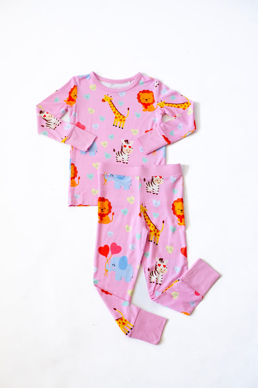 Safari Love Pink Long Sleeve Two-Piece Pajama Set