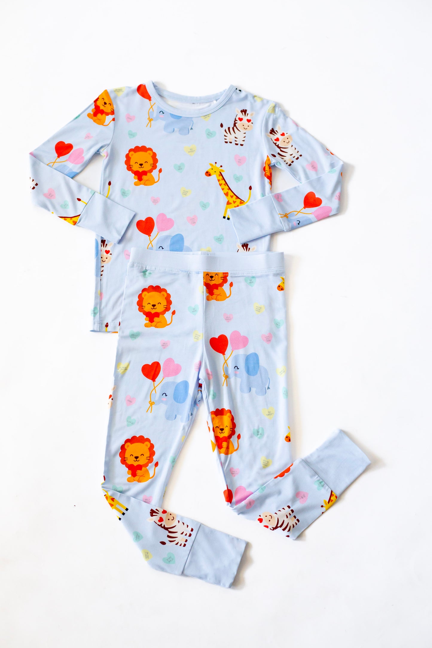 Safari Love Long Sleeve Blue Two-Piece Pajama Set