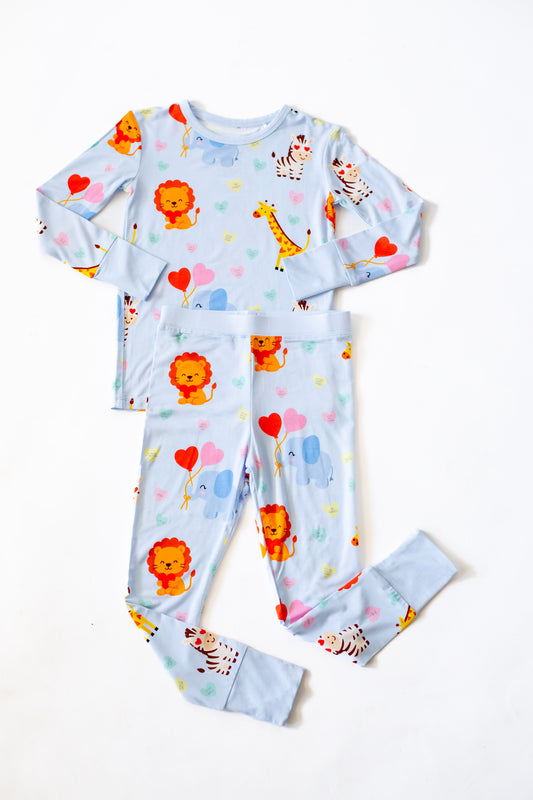 Safari Love Long Sleeve Blue Two-Piece Pajama Set