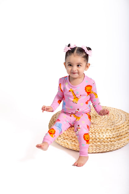Safari Love Pink Long Sleeve Two-Piece Pajama Set