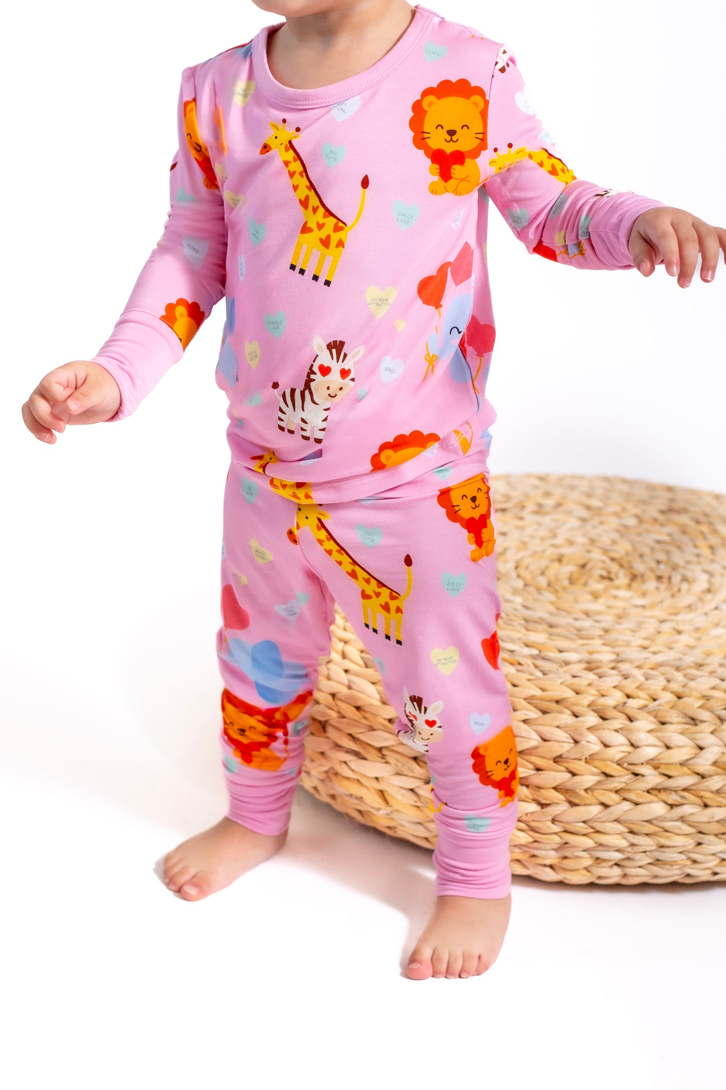 Safari Love Pink Long Sleeve Two-Piece Pajama Set