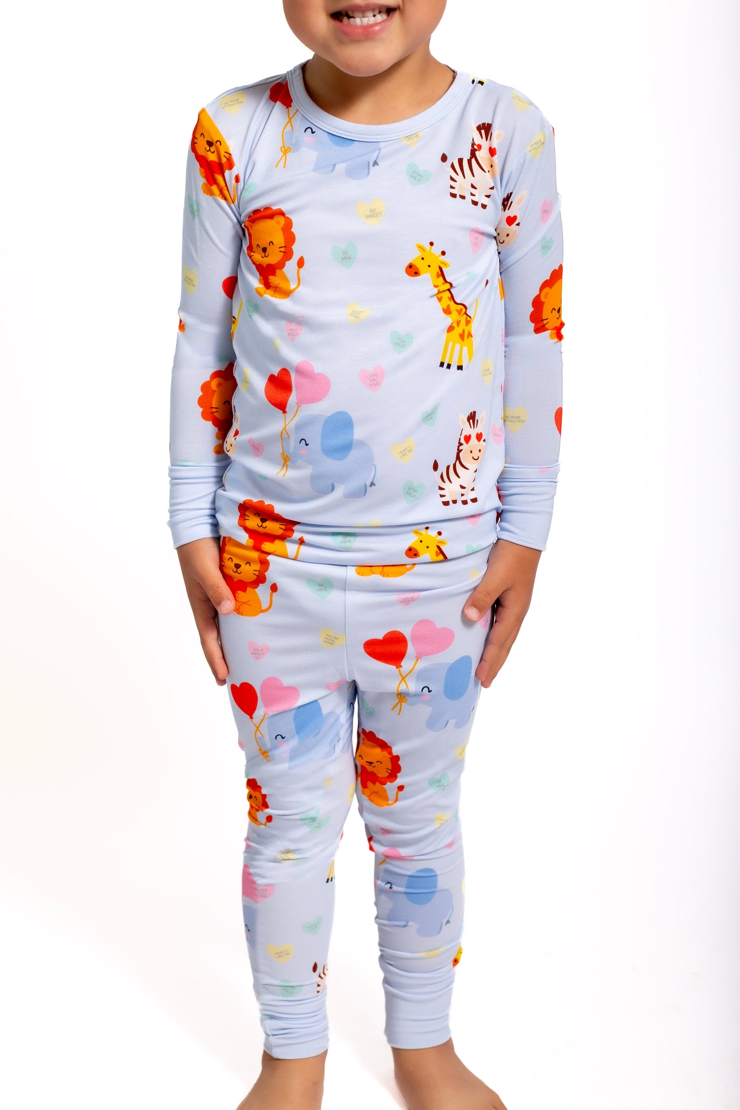 Safari Love Long Sleeve Blue Two-Piece Pajama Set