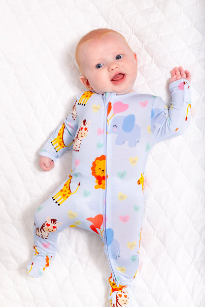 Safari Love Blue Footie Pajamas