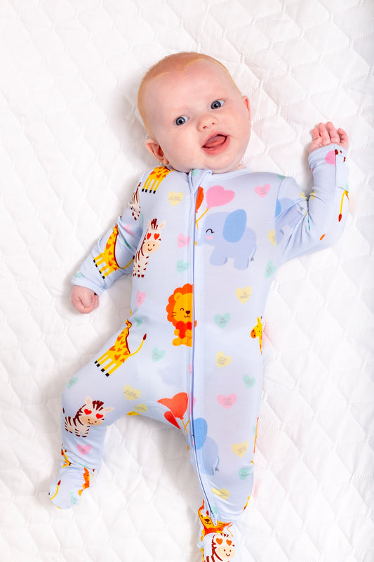 Safari Love Blue Footie Pajamas