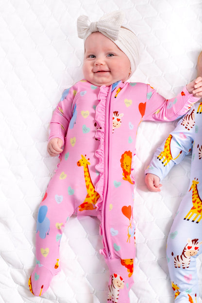 Safari Love Pink Ruffle Footie Pajamas