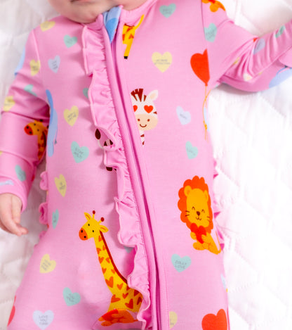 Safari Love Pink Ruffle Footie Pajamas
