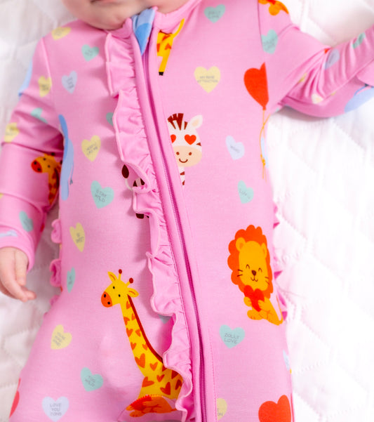 Safari Love Pink Ruffle Footie Pajamas