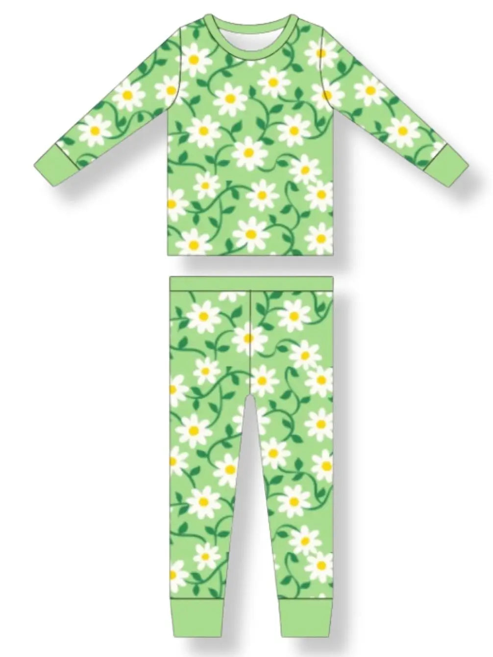 Green Daisy Bamboo Long Sleeve Two-Piece Pajama Set